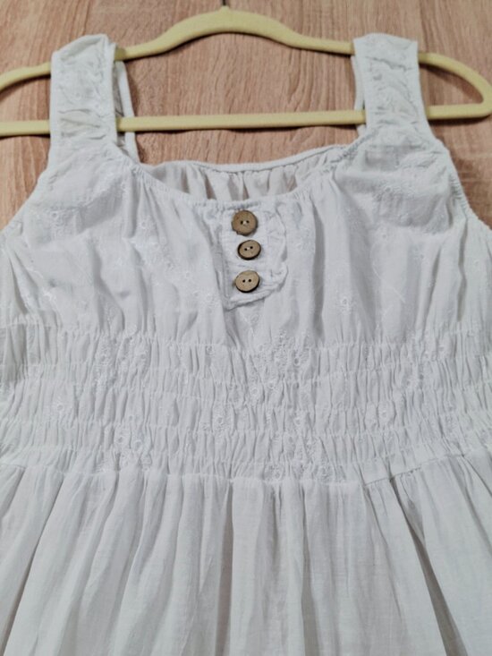 Boho XL White Embroidered Cotton Peasant Tiered Maxi Dress Smocked Stretch Waist - Picture 10 of 13